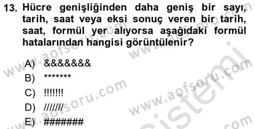 İşlem Tabloları Dersi 2021 - 2022 Yılı Yaz Okulu Sınav Soruları 13. Soru