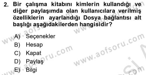İşlem Tabloları Dersi 2021 - 2022 Yılı Yaz Okulu Sınav Soruları 2. Soru