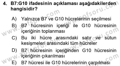 İşlem Tabloları Dersi 2021 - 2022 Yılı Yaz Okulu Sınav Soruları 4. Soru