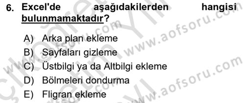 İşlem Tabloları Dersi 2021 - 2022 Yılı Yaz Okulu Sınav Soruları 6. Soru
