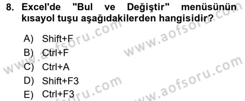 İşlem Tabloları Dersi 2021 - 2022 Yılı Yaz Okulu Sınav Soruları 8. Soru