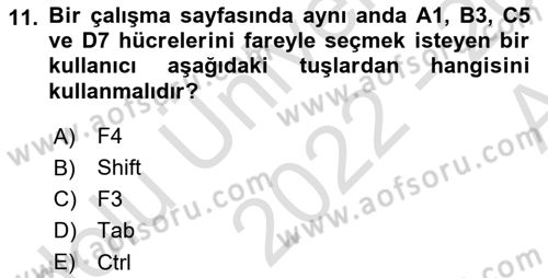 İşlem Tabloları Dersi Ara Sınavı Deneme Sınav Soruları 11. Soru