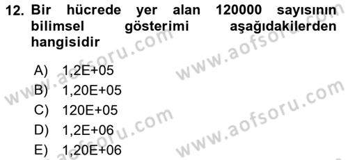 İşlem Tabloları Dersi Ara Sınavı Deneme Sınav Soruları 12. Soru