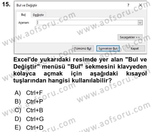 İşlem Tabloları Dersi Ara Sınavı Deneme Sınav Soruları 15. Soru