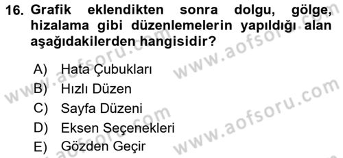 İşlem Tabloları Dersi Ara Sınavı Deneme Sınav Soruları 16. Soru