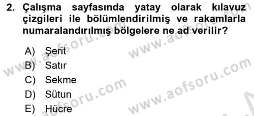 İşlem Tabloları Dersi Ara Sınavı Deneme Sınav Soruları 2. Soru