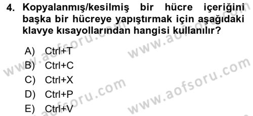 İşlem Tabloları Dersi Ara Sınavı Deneme Sınav Soruları 4. Soru