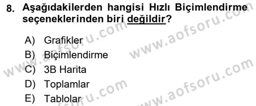 İşlem Tabloları Dersi Ara Sınavı Deneme Sınav Soruları 8. Soru