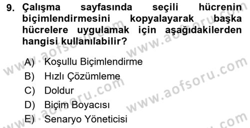 İşlem Tabloları Dersi Ara Sınavı Deneme Sınav Soruları 9. Soru