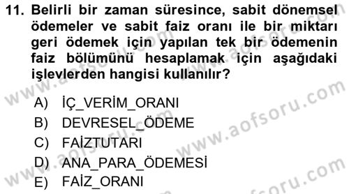 İşlem Tabloları Dersi 2022 - 2023 Yılı (Final) Dönem Sonu Sınav Soruları 11. Soru