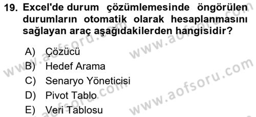 İşlem Tabloları Dersi 2022 - 2023 Yılı (Final) Dönem Sonu Sınav Soruları 19. Soru