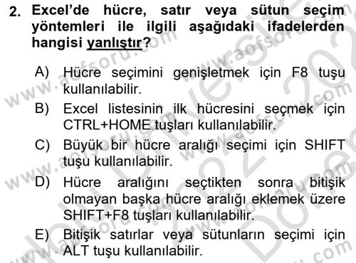 İşlem Tabloları Dersi 2022 - 2023 Yılı (Final) Dönem Sonu Sınav Soruları 2. Soru