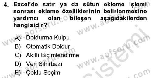 İşlem Tabloları Dersi 2022 - 2023 Yılı (Final) Dönem Sonu Sınavı 4. Soru