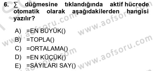 İşlem Tabloları Dersi 2022 - 2023 Yılı (Final) Dönem Sonu Sınav Soruları 6. Soru