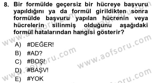 İşlem Tabloları Dersi 2022 - 2023 Yılı (Final) Dönem Sonu Sınav Soruları 8. Soru