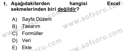 İşlem Tabloları Dersi 2022 - 2023 Yılı Yaz Okulu Sınav Soruları 1. Soru