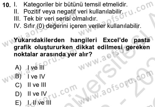 İşlem Tabloları Dersi 2022 - 2023 Yılı Yaz Okulu Sınav Soruları 10. Soru
