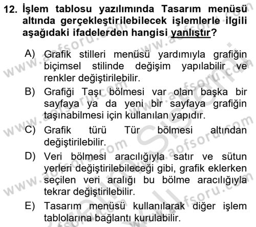 İşlem Tabloları Dersi 2022 - 2023 Yılı Yaz Okulu Sınav Soruları 12. Soru