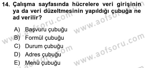 İşlem Tabloları Dersi 2022 - 2023 Yılı Yaz Okulu Sınav Soruları 14. Soru