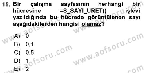 İşlem Tabloları Dersi 2022 - 2023 Yılı Yaz Okulu Sınav Soruları 15. Soru