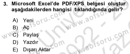 İşlem Tabloları Dersi 2022 - 2023 Yılı Yaz Okulu Sınav Soruları 3. Soru