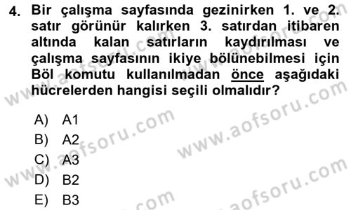 İşlem Tabloları Dersi 2022 - 2023 Yılı Yaz Okulu Sınav Soruları 4. Soru