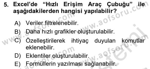 İşlem Tabloları Dersi 2022 - 2023 Yılı Yaz Okulu Sınav Soruları 5. Soru