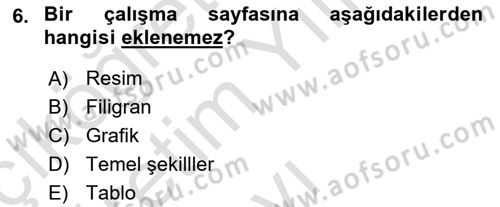 İşlem Tabloları Dersi 2022 - 2023 Yılı Yaz Okulu Sınav Soruları 6. Soru