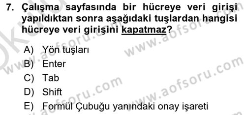 İşlem Tabloları Dersi 2022 - 2023 Yılı Yaz Okulu Sınav Soruları 7. Soru