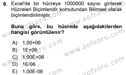 İşlem Tabloları Dersi 2022 - 2023 Yılı Yaz Okulu Sınav Soruları 9. Soru