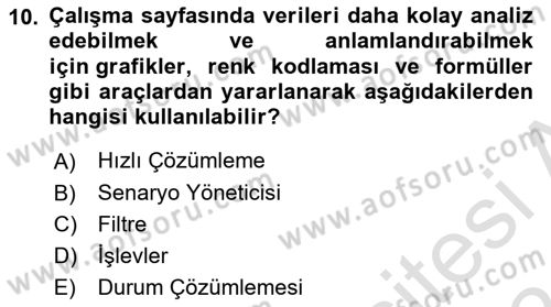İşlem Tabloları Dersi 2023 - 2024 Yılı (Vize) Ara Sınav Soruları 10. Soru