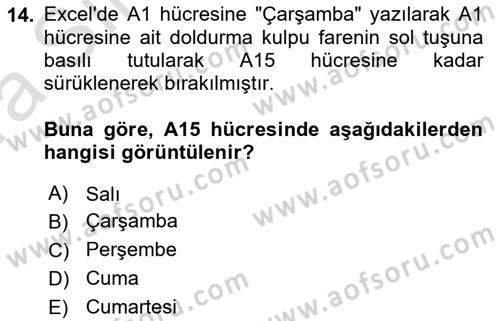 İşlem Tabloları Dersi Ara Sınavı Deneme Sınav Soruları 14. Soru