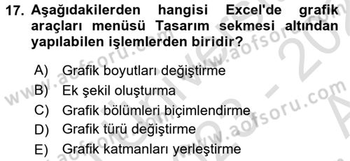 İşlem Tabloları Dersi Ara Sınavı Deneme Sınav Soruları 17. Soru