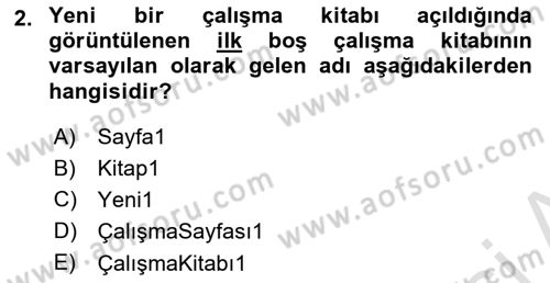 İşlem Tabloları Dersi Ara Sınavı Deneme Sınav Soruları 2. Soru