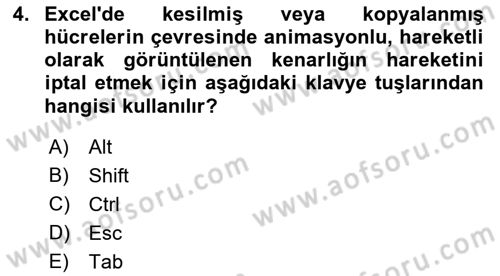 İşlem Tabloları Dersi 2023 - 2024 Yılı (Vize) Ara Sınav Soruları 4. Soru