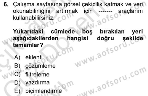 İşlem Tabloları Dersi 2023 - 2024 Yılı (Vize) Ara Sınav Soruları 6. Soru