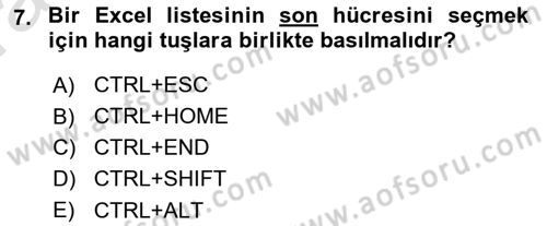 İşlem Tabloları Dersi Ara Sınavı Deneme Sınav Soruları 7. Soru