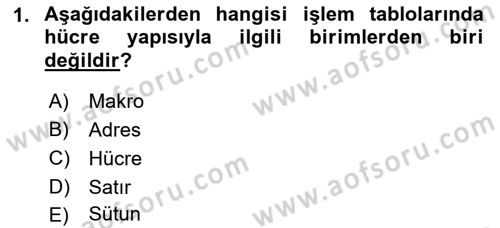 İşlem Tabloları Dersi 2023 - 2024 Yılı (Final) Dönem Sonu Sınav Soruları 1. Soru