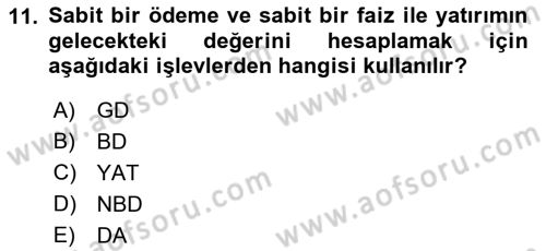 İşlem Tabloları Dersi 2023 - 2024 Yılı (Final) Dönem Sonu Sınav Soruları 11. Soru