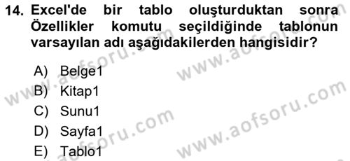 İşlem Tabloları Dersi 2023 - 2024 Yılı (Final) Dönem Sonu Sınav Soruları 14. Soru