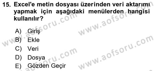 İşlem Tabloları Dersi 2023 - 2024 Yılı (Final) Dönem Sonu Sınav Soruları 15. Soru
