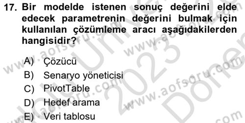 İşlem Tabloları Dersi 2023 - 2024 Yılı (Final) Dönem Sonu Sınav Soruları 17. Soru