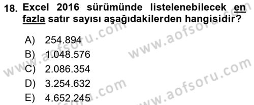 İşlem Tabloları Dersi 2023 - 2024 Yılı (Final) Dönem Sonu Sınav Soruları 18. Soru