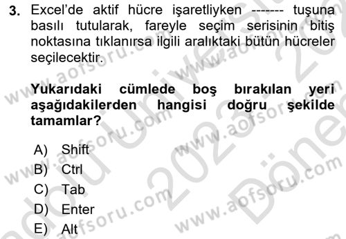 İşlem Tabloları Dersi 2023 - 2024 Yılı (Final) Dönem Sonu Sınav Soruları 3. Soru