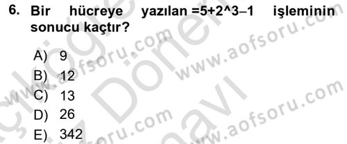 İşlem Tabloları Dersi 2023 - 2024 Yılı (Final) Dönem Sonu Sınav Soruları 6. Soru