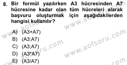 İşlem Tabloları Dersi 2023 - 2024 Yılı (Final) Dönem Sonu Sınav Soruları 8. Soru