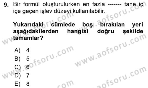 İşlem Tabloları Dersi 2023 - 2024 Yılı (Final) Dönem Sonu Sınav Soruları 9. Soru