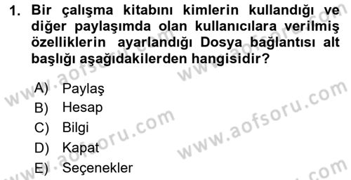 İşlem Tabloları Dersi 2023 - 2024 Yılı Yaz Okulu Sınav Soruları 1. Soru