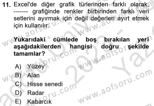 İşlem Tabloları Dersi 2023 - 2024 Yılı Yaz Okulu Sınav Soruları 11. Soru