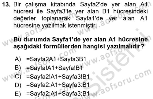 İşlem Tabloları Dersi 2023 - 2024 Yılı Yaz Okulu Sınav Soruları 13. Soru